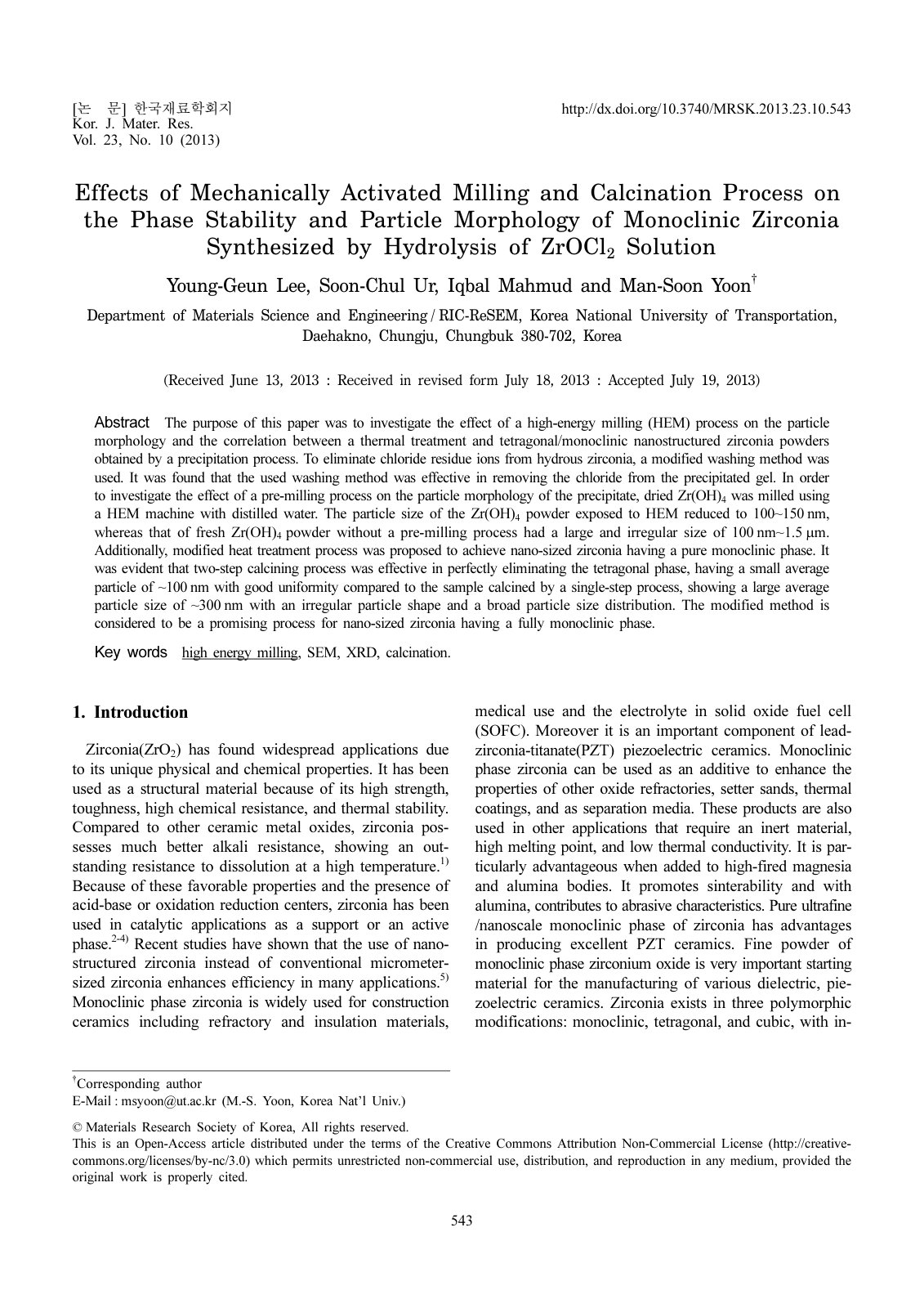 First page of Effects of Mechanically Activated Millin