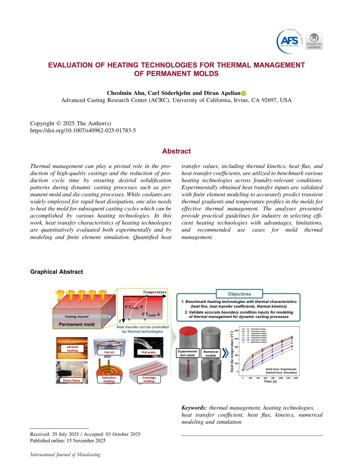 First page of 2025 Ahn Permanent Mold Heating Technologies