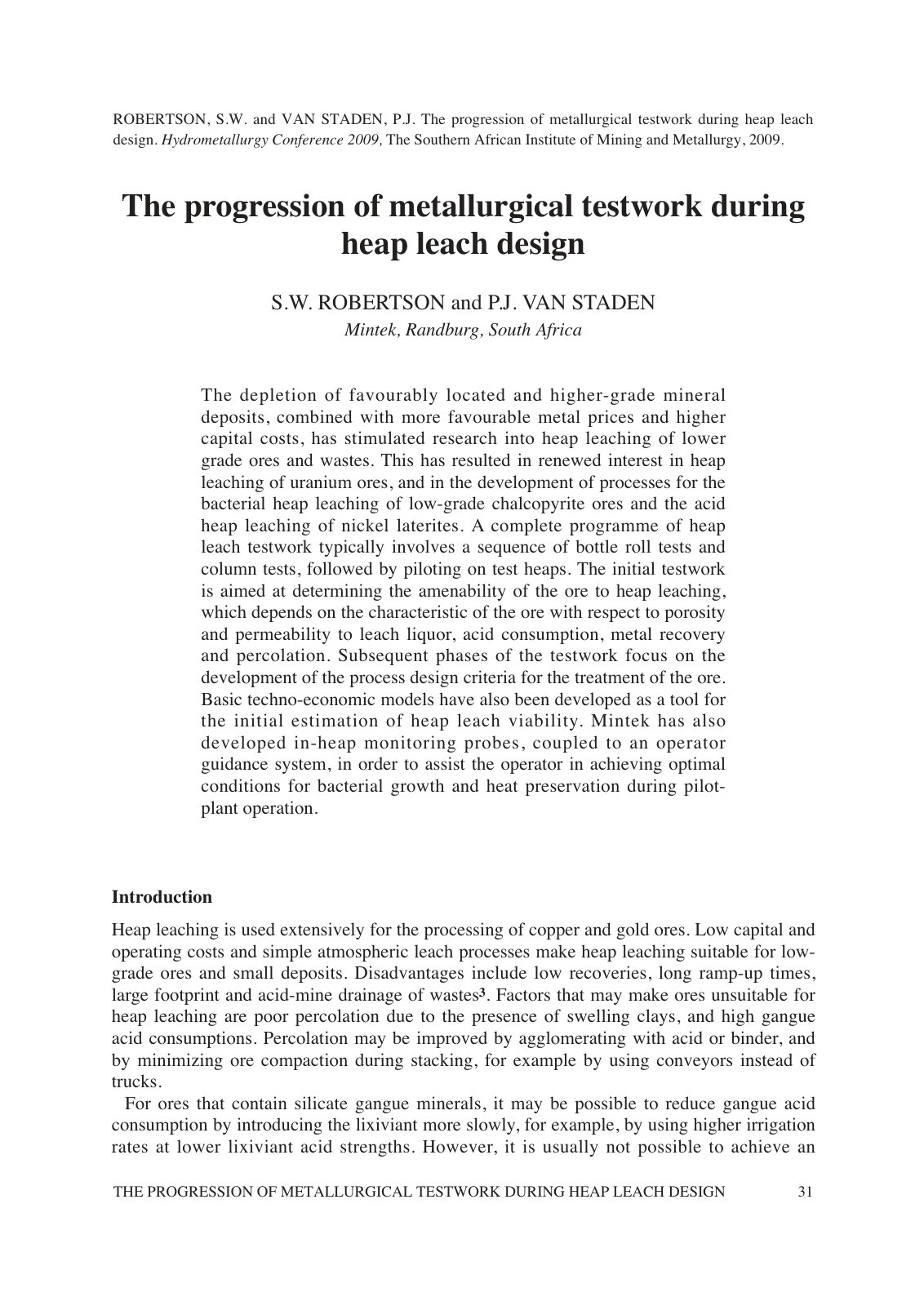 First page of The progression of metallurgical testwor