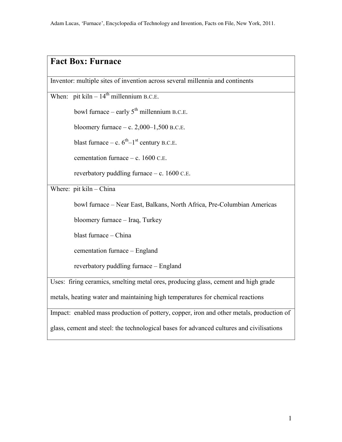 First page of Furnaces