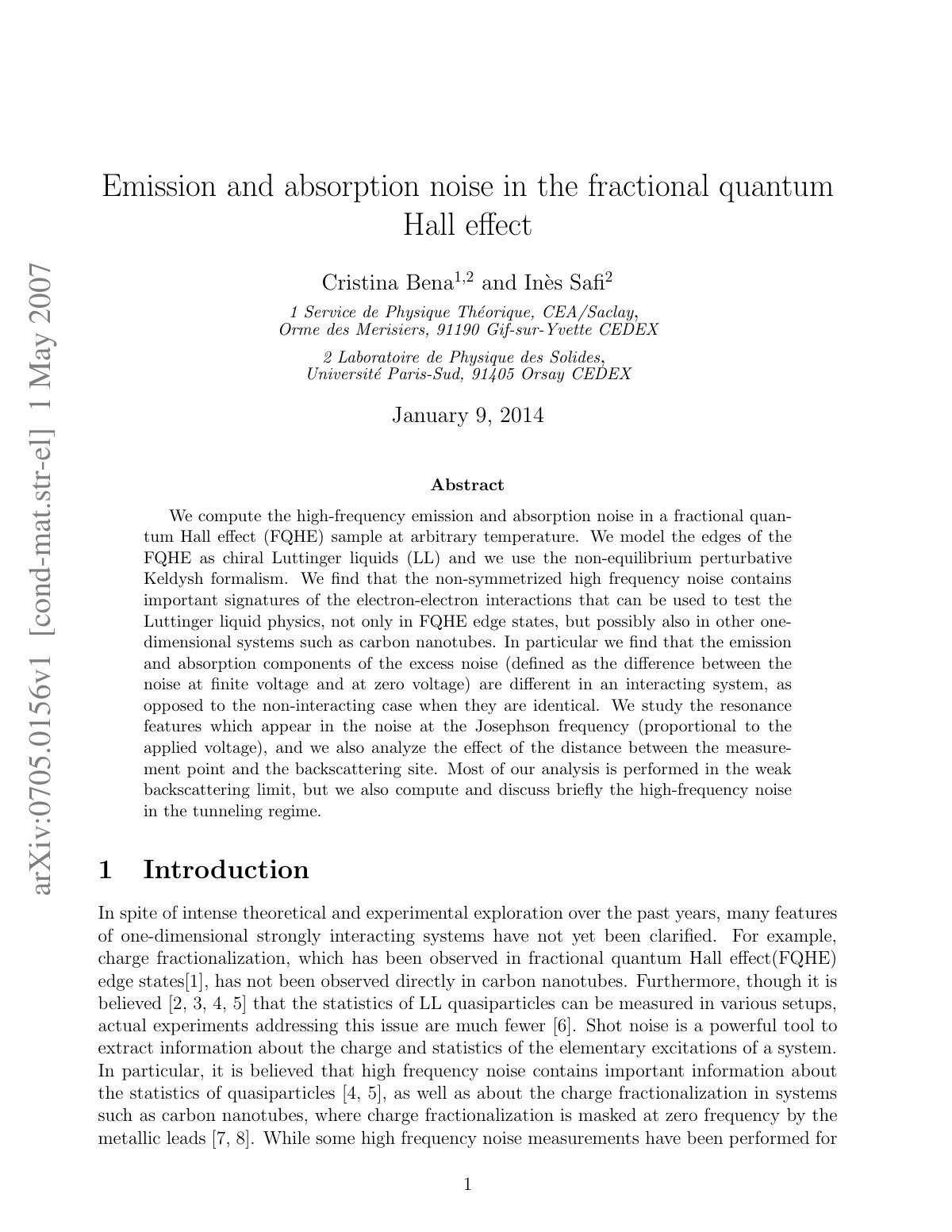 First page of Emission and absorption noise in the fractional quantum Hall effect