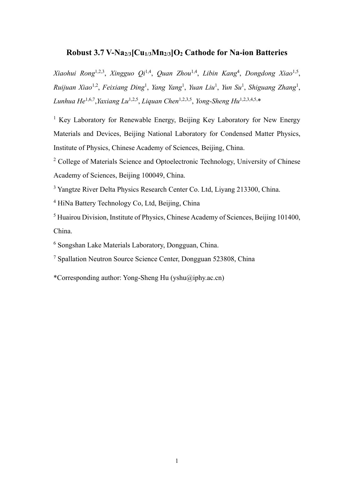First page of Robust 3.7 V-Na2/3[Cu1/3Mn2/3]O2 Cathode for Na-ion Batteries