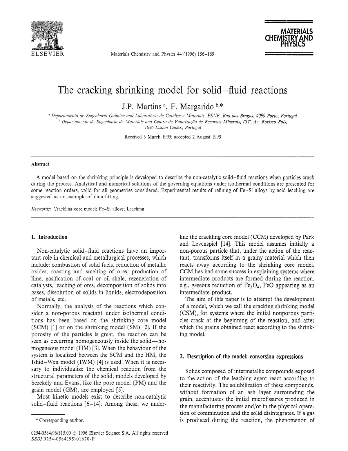 First page of The cracking shrinking model for solid-fluid reactions