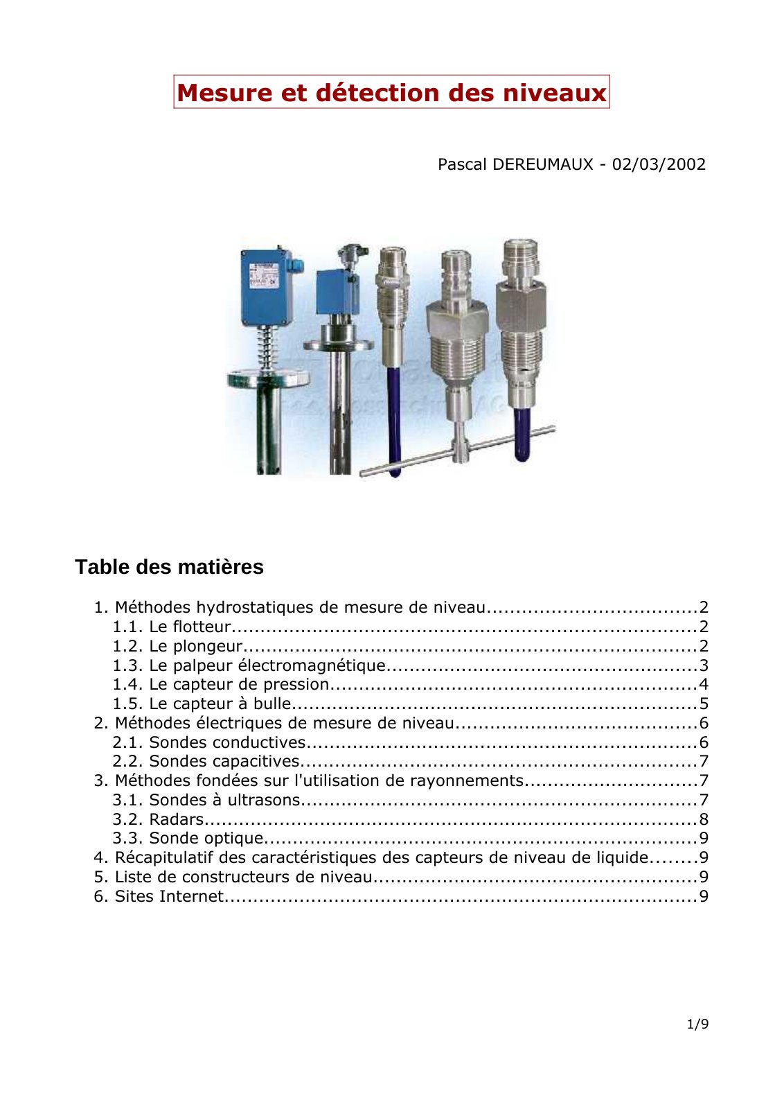 First page of capteurs niveaux
