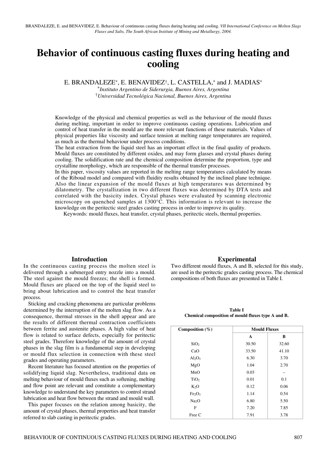 First page of Behaviour of continuous casting fluxes d
