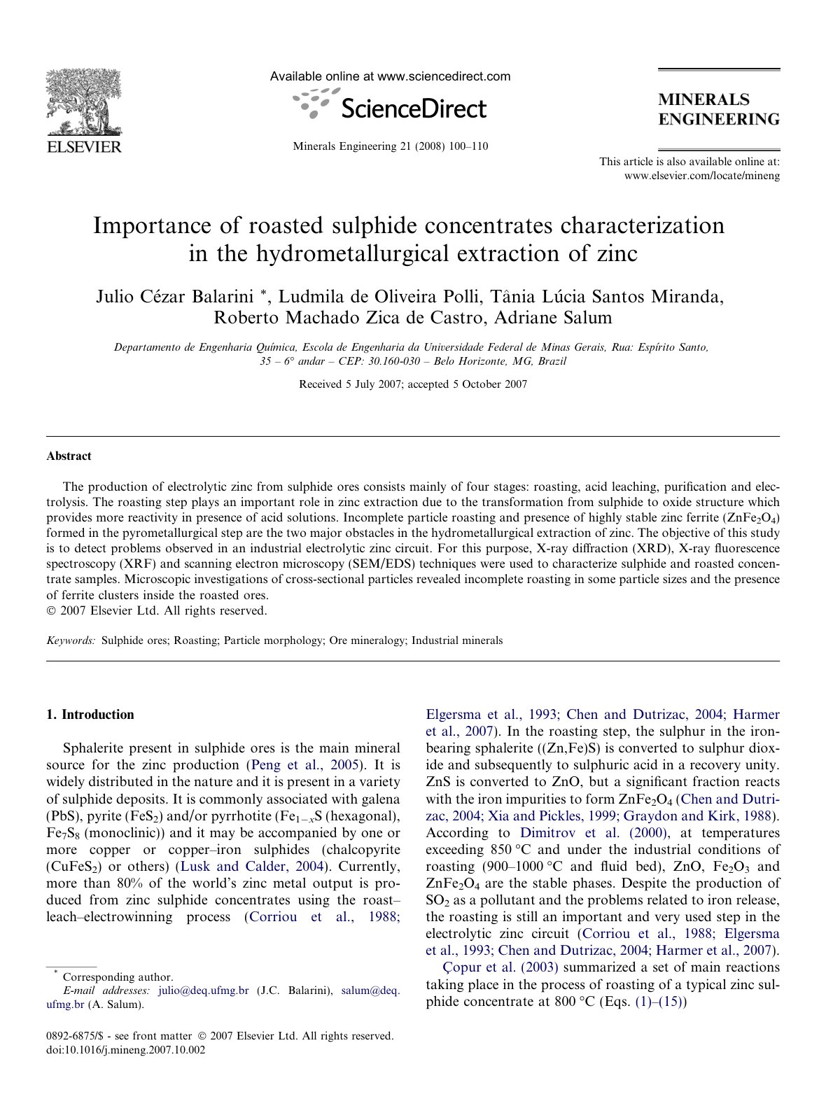 First page of Importance of roasted sulphide concentra