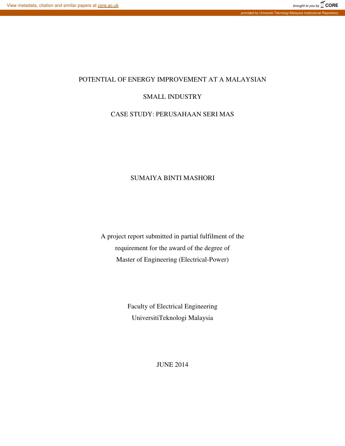 First page of Potential of energy improvement at a Mal