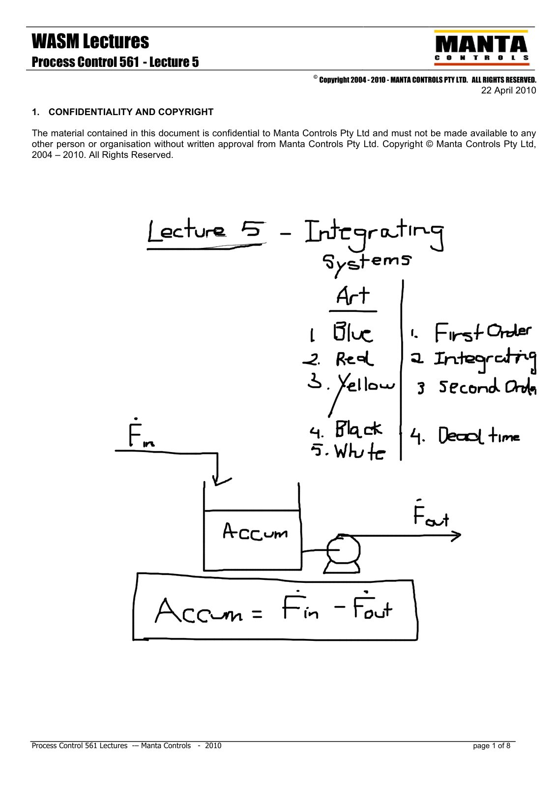 First page of Manta Controls   561   Lecture 5