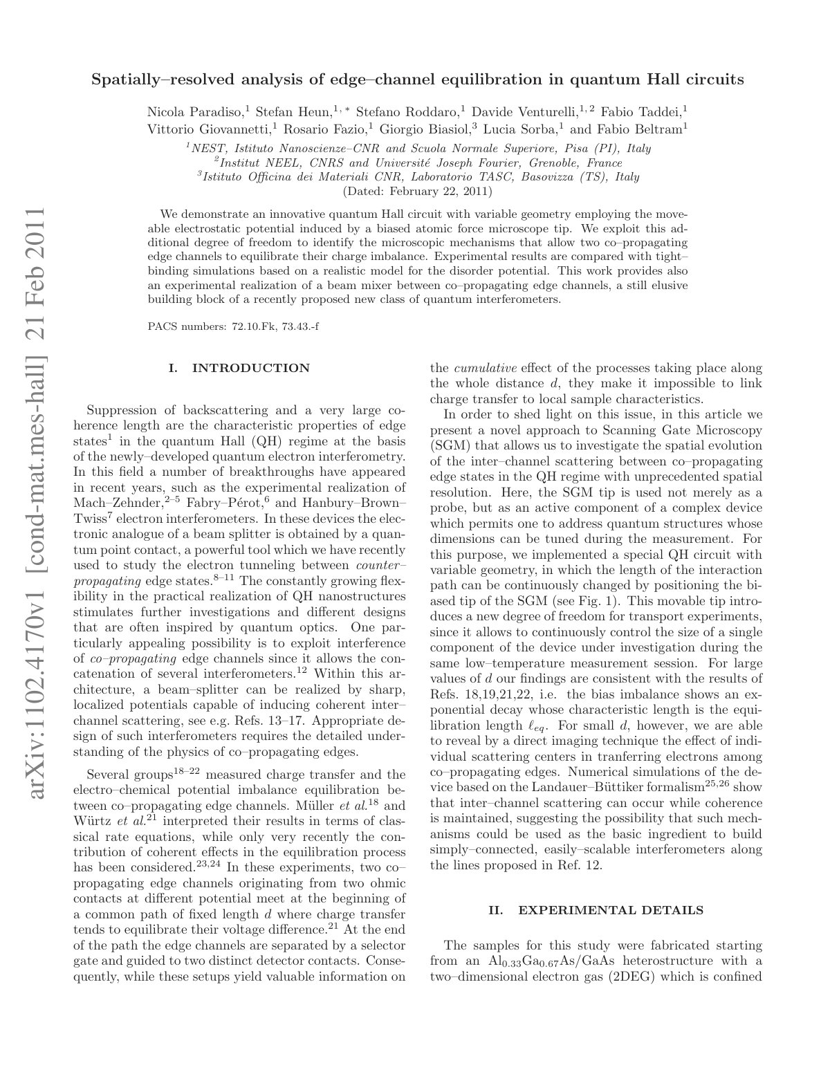 First page of Spatially–resolved analysis of edge–channel equilibration in quantum Hall circuits