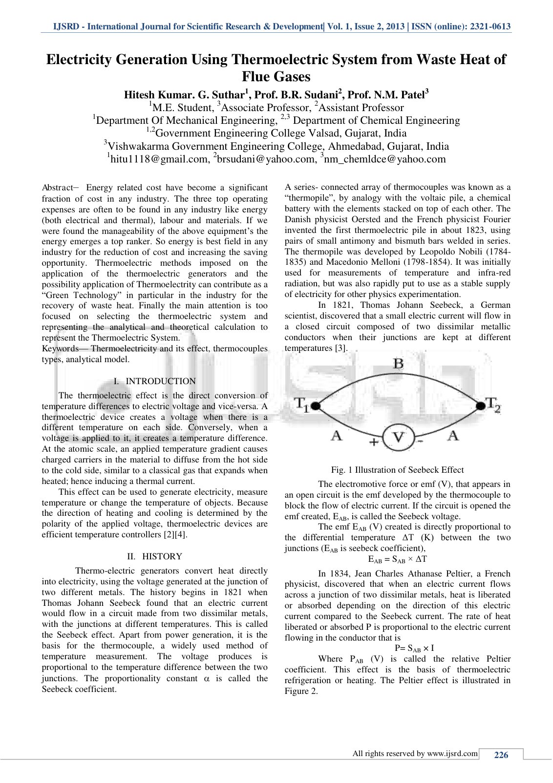First page of Electricity Generation Using Thermoelect