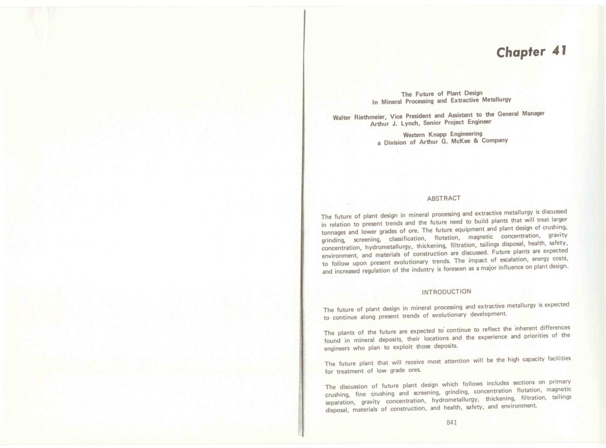 First page of The Future of Plant Design in Mineral Processing and Extractive Metallurgy