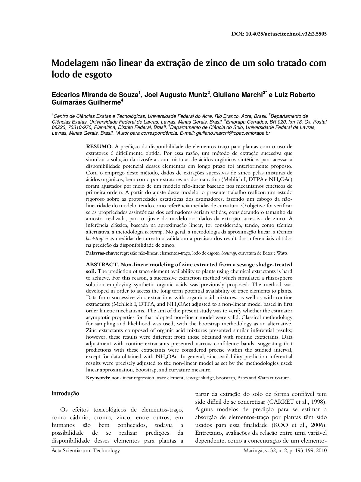 First page of Modelagem nao linear da extracao de zinc