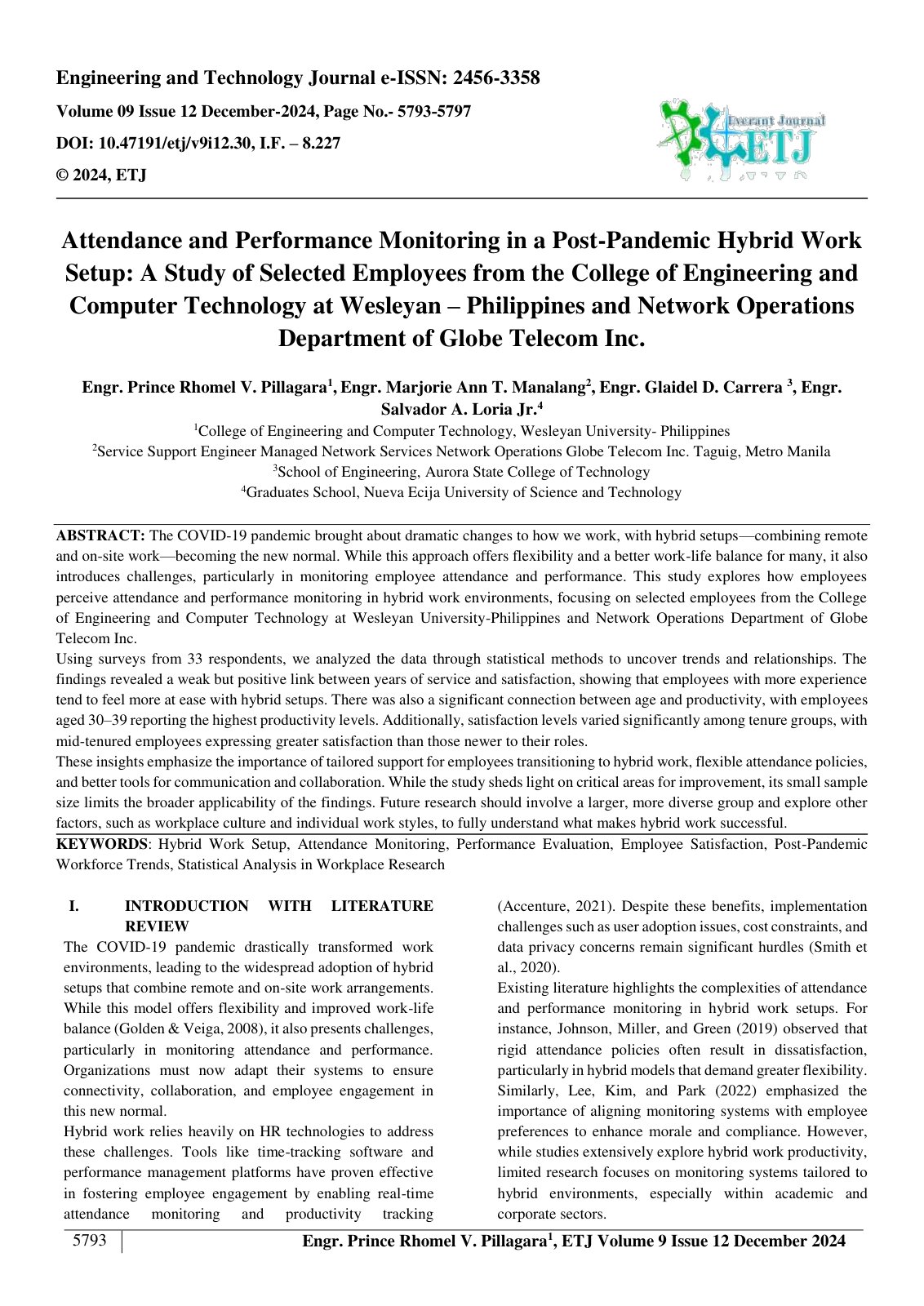 First page of Attendance and Performance Monitoring in a Post Pandemic Hybrid Work 