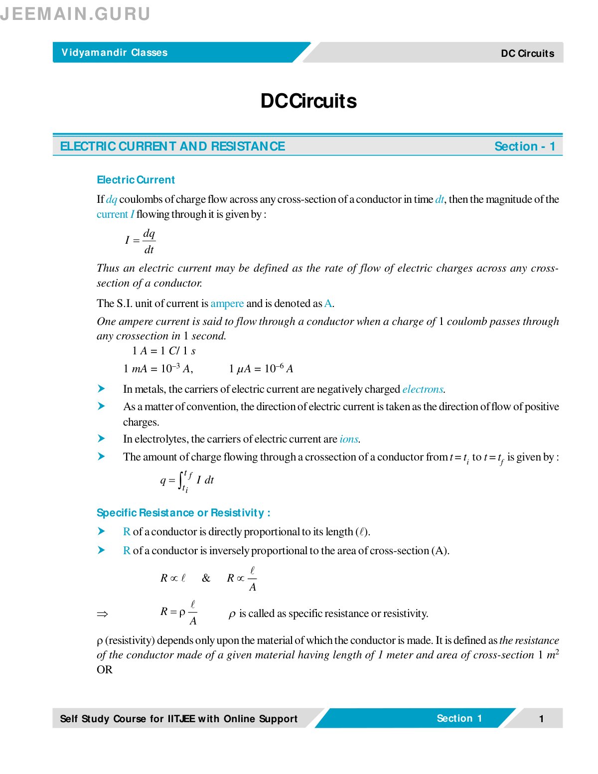 First page of ELECTRIC CURRENT AND RESISTANCE