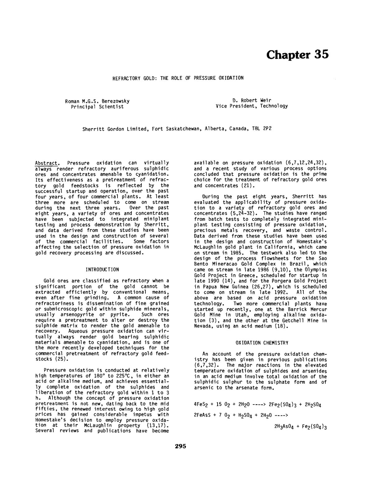 First page of High Pressure Acidic Oxidation