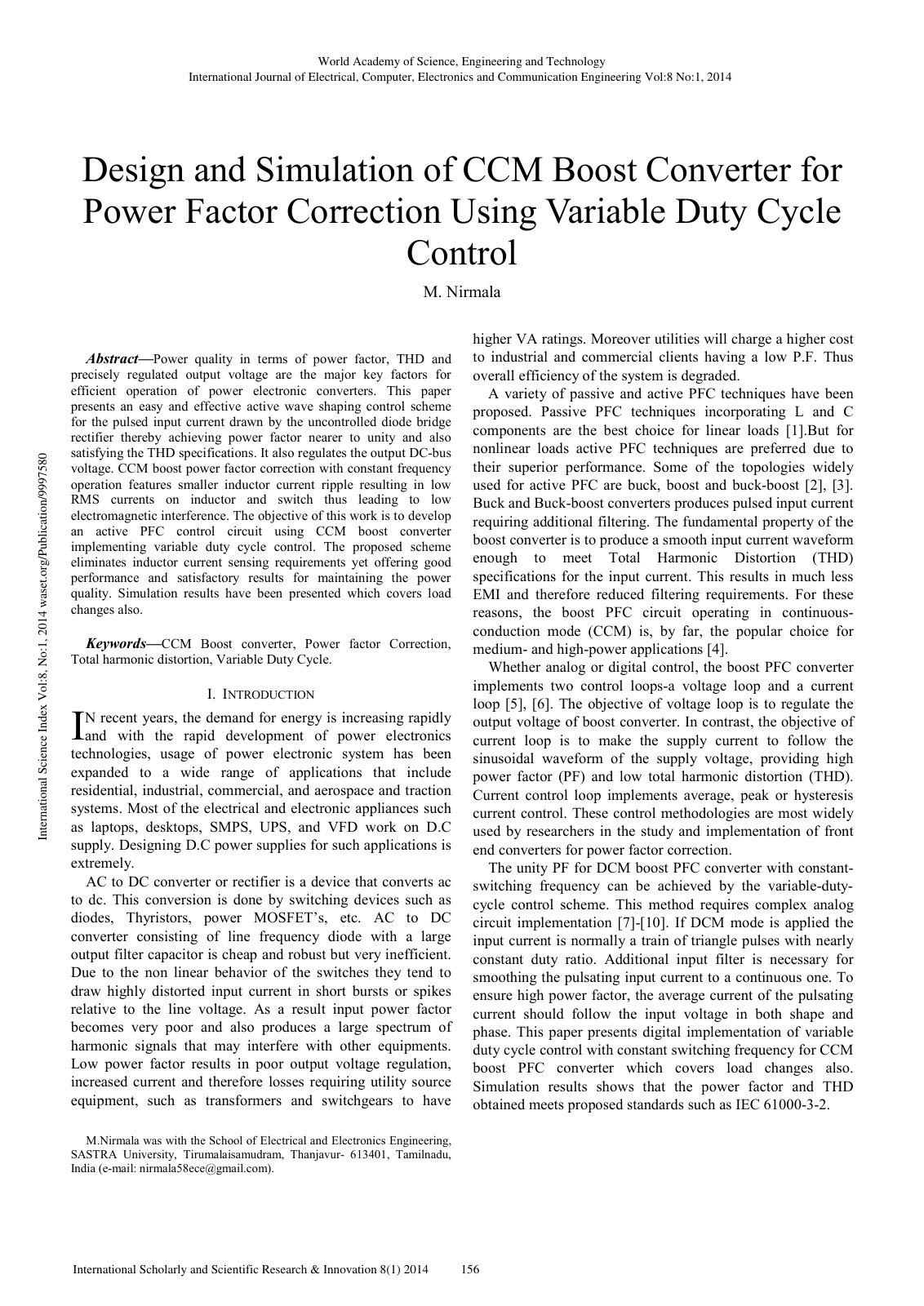 First page of Power quality in terms of power factor, THD and precisely regulated output voltage are the major key factors for efficient operation of power electronic converters