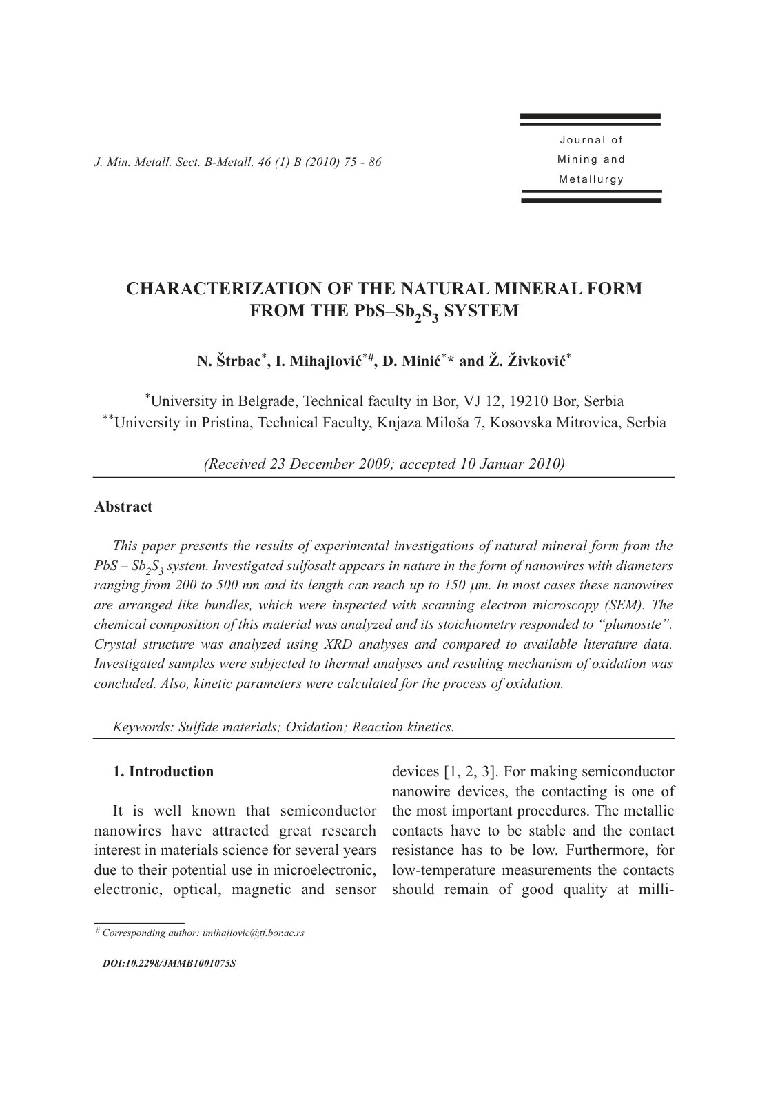 First page of Characterization of the natural mineral