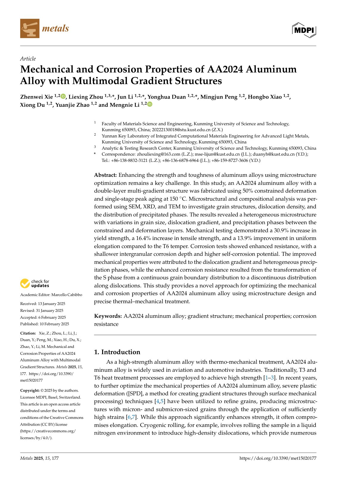 First page of Mechanical and Corrosion Properties of AA2024 Aluminum Alloy with Multimodal Gradient Structures