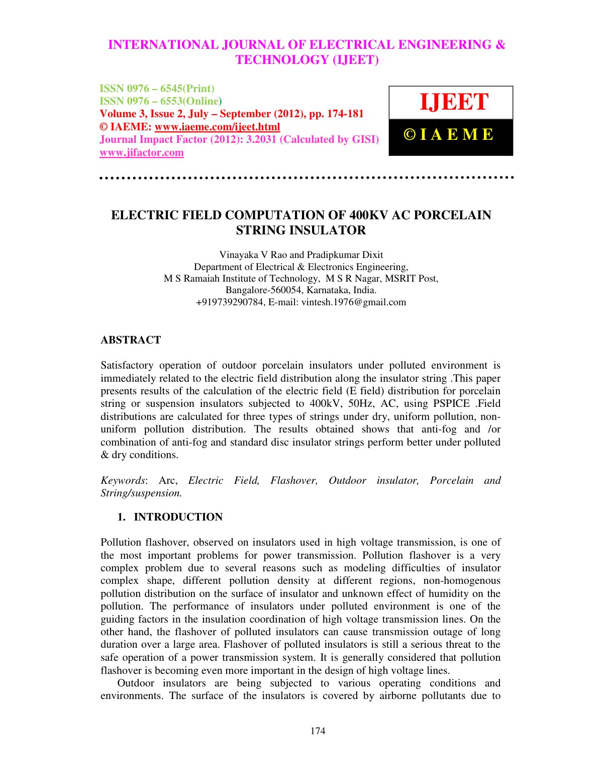 First page of ELECTRIC FIELD COMPUTATION OF 400KV AC P