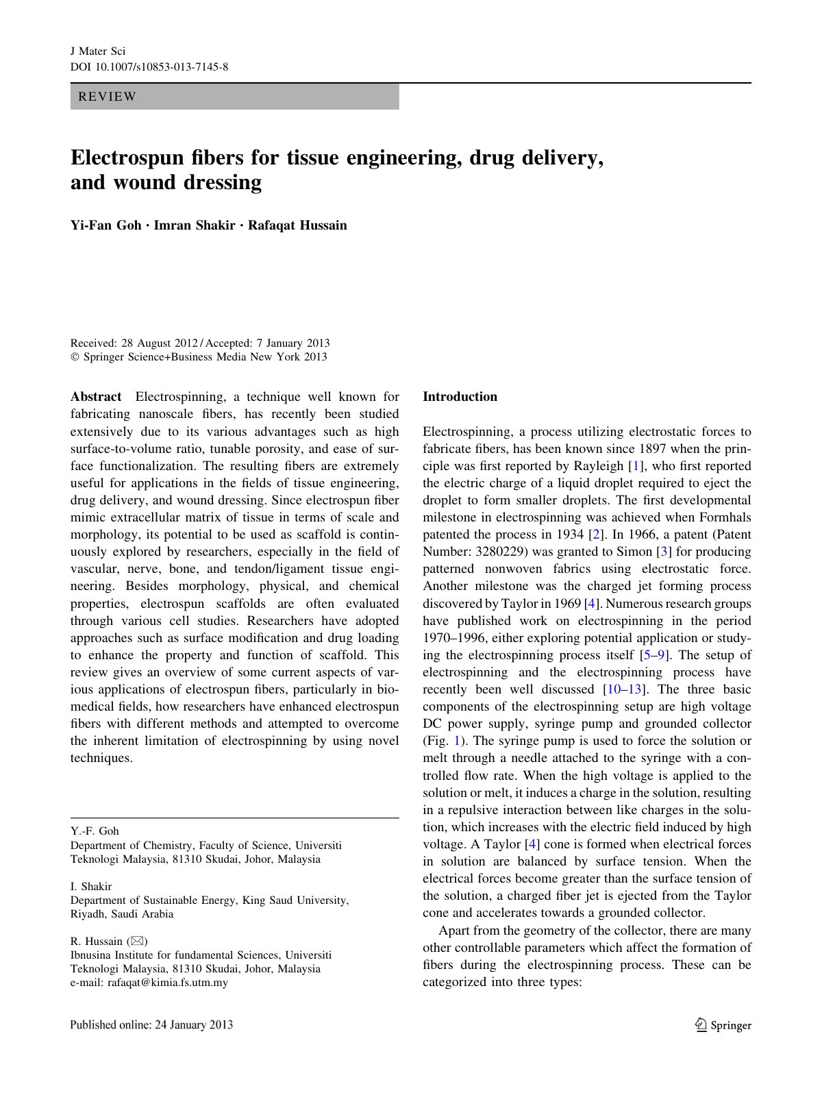 First page of Electrospun fibers for tissue engineerin
