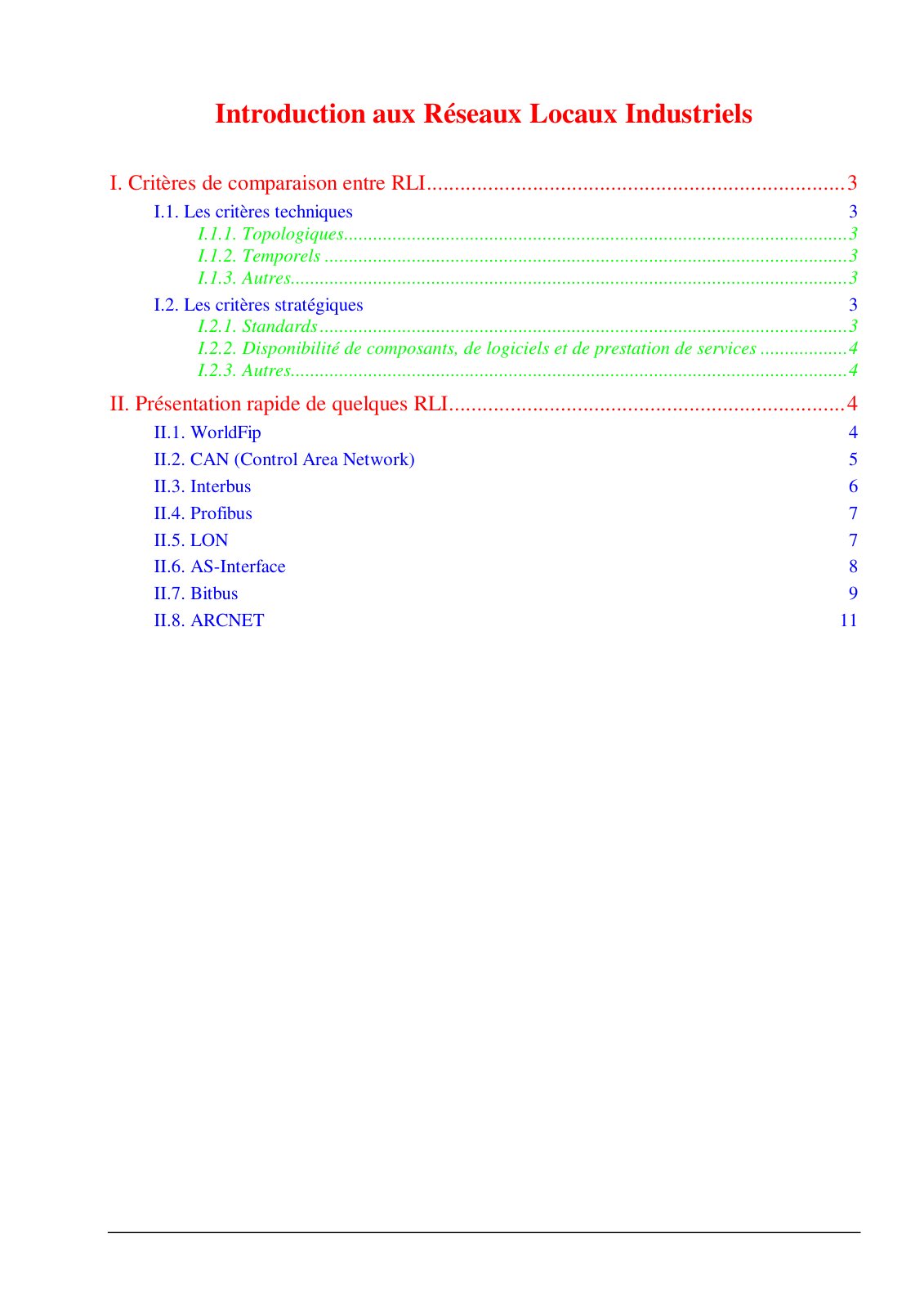First page of Introduction aux Réseaux Locaux Industriels