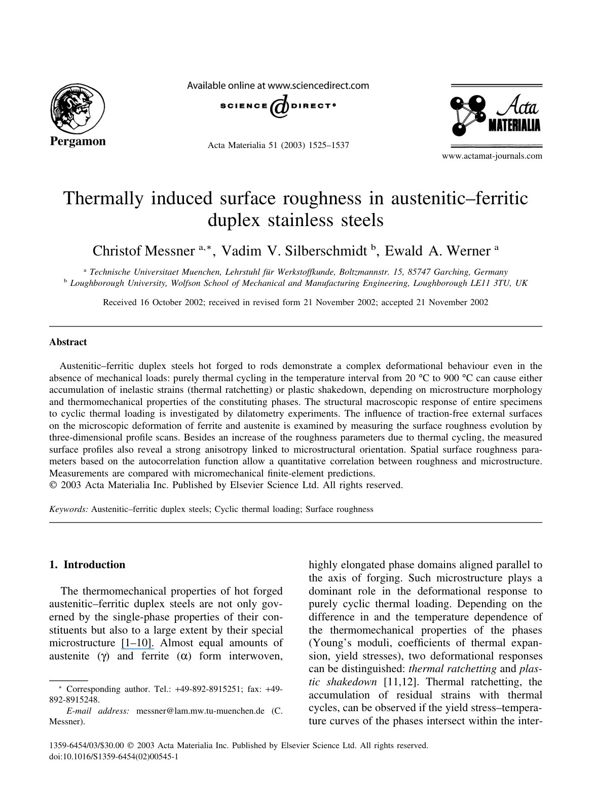 First page of Thermally induced surface roughness in austenitic–ferritic duplex stainless steels
