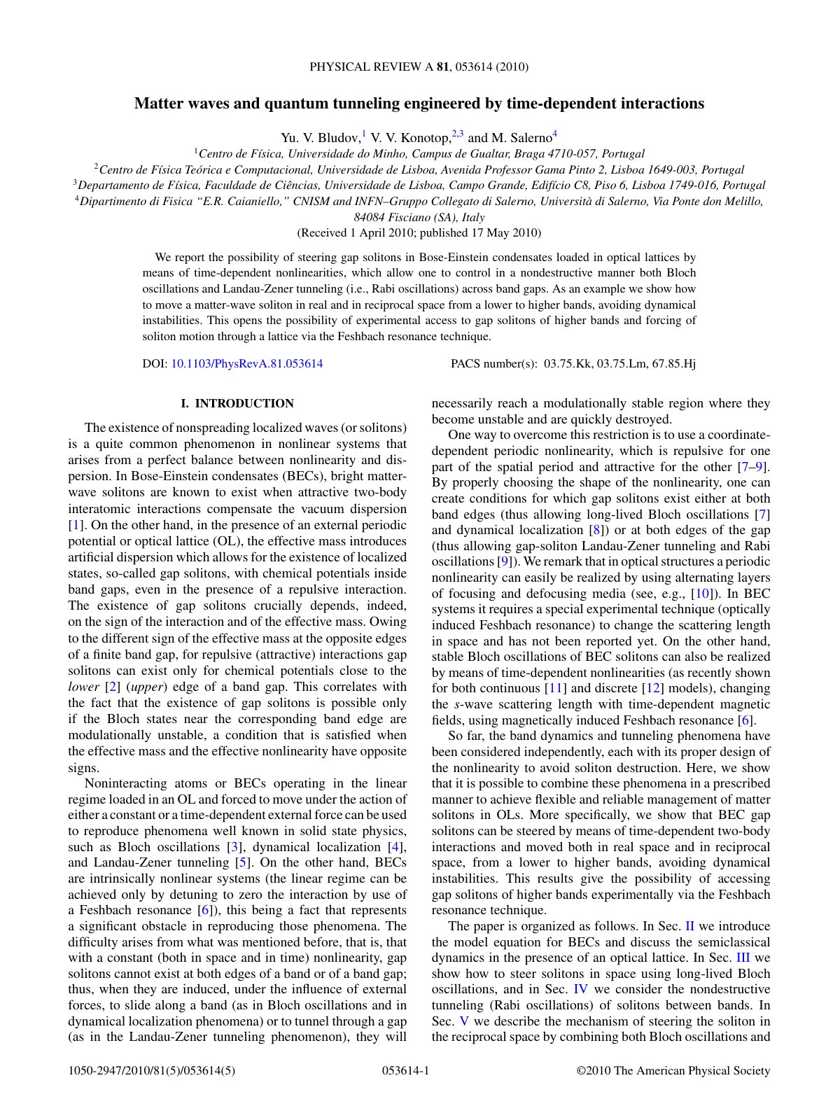 First page of Matter waves and quantum tunneling engin