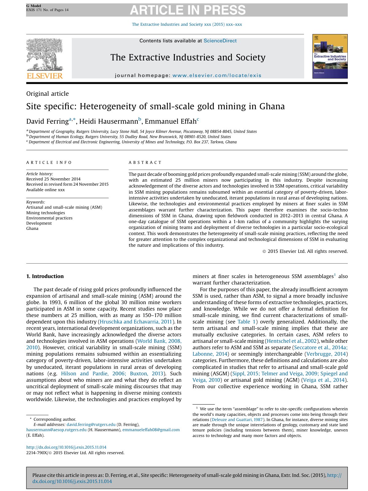 First page of Site specific Heterogeneity of small sca