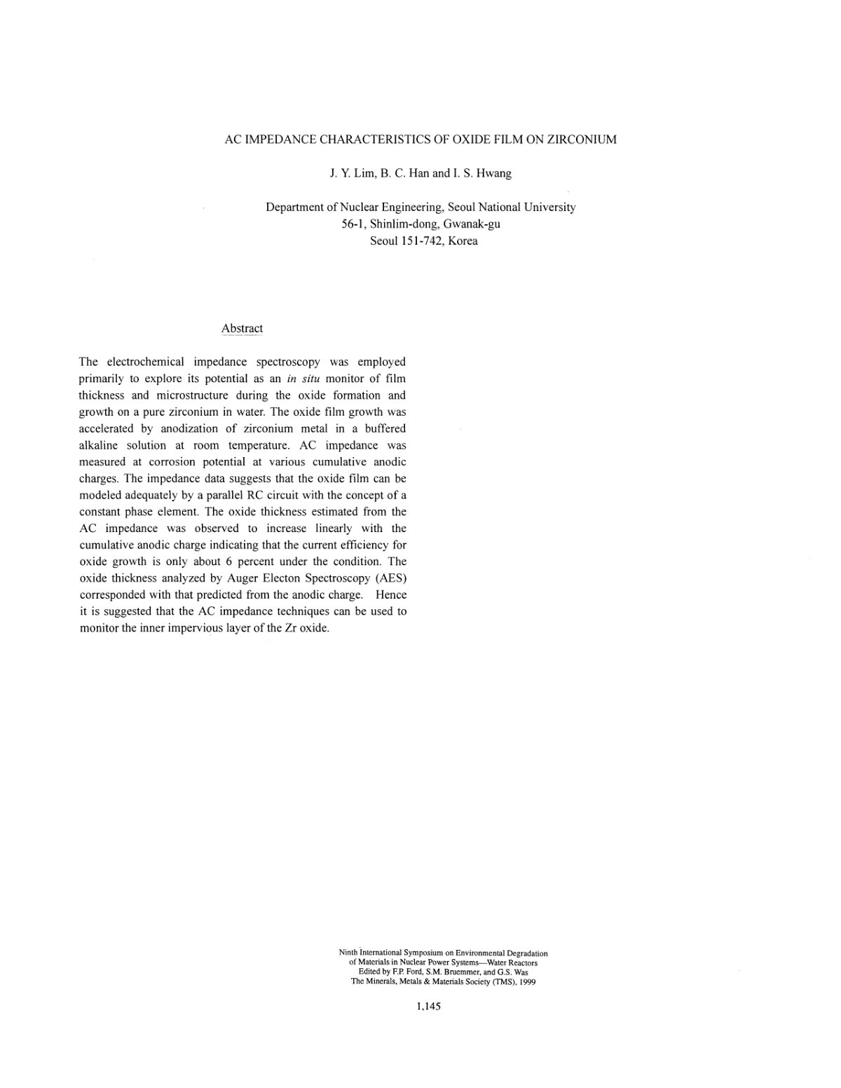 First page of AC IMPEDANCE CHARACTERISTICS OF OXIDE FILM ON ZIRCONIUM