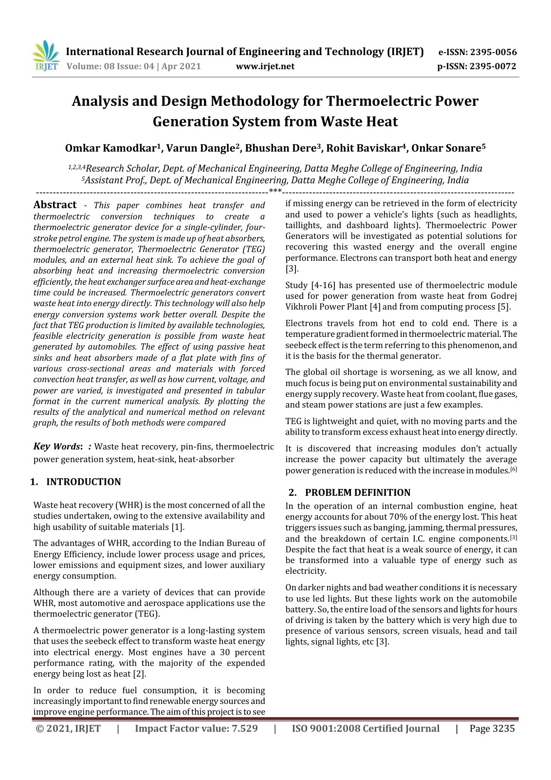 First page of IRJET Analysis and Design Methodology fo