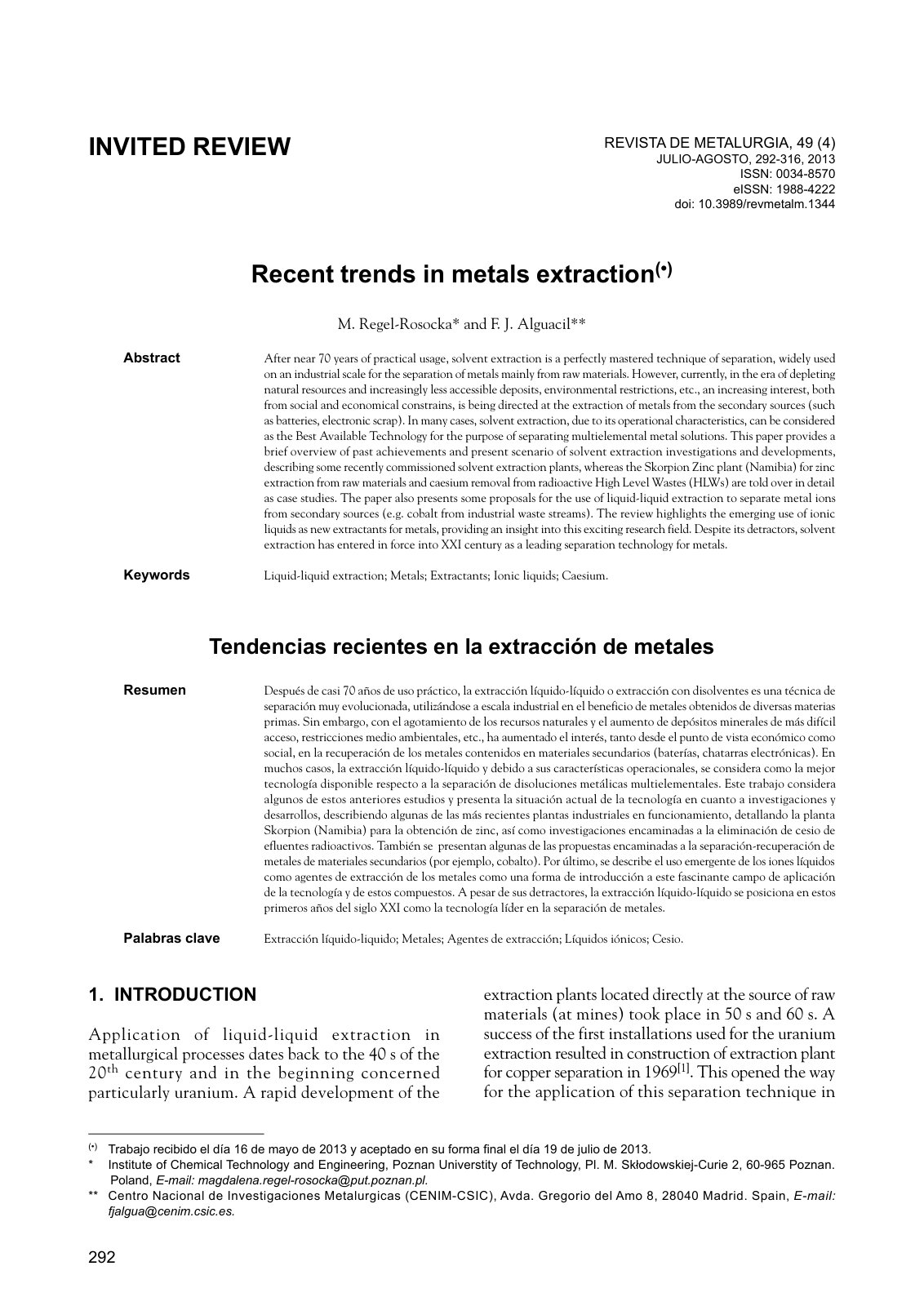 First page of Extraction metals