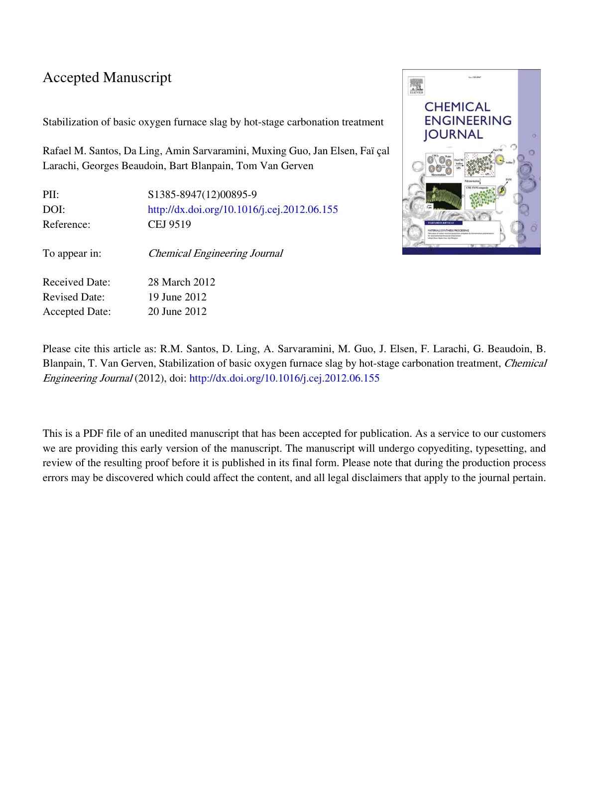 First page of Stabilization of basic oxygen furnace sl