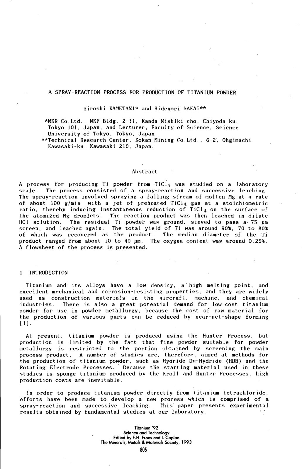 First page of A SPRAY-REACT!ON PROCESS FOR PRODIJCTION OF TITANIUM POWDER