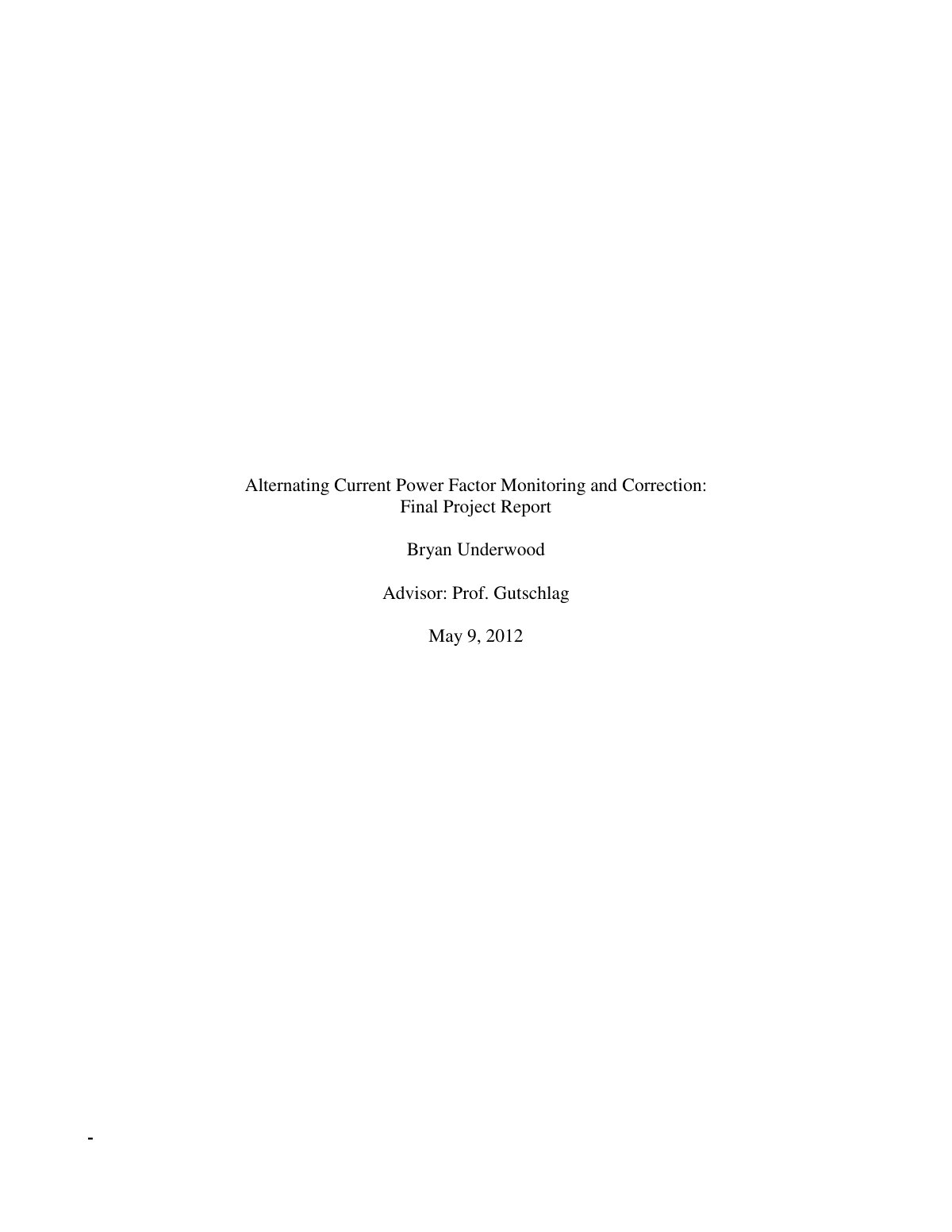 First page of Alternating Current Power Factor Monitoring and Correction: Final Project Report