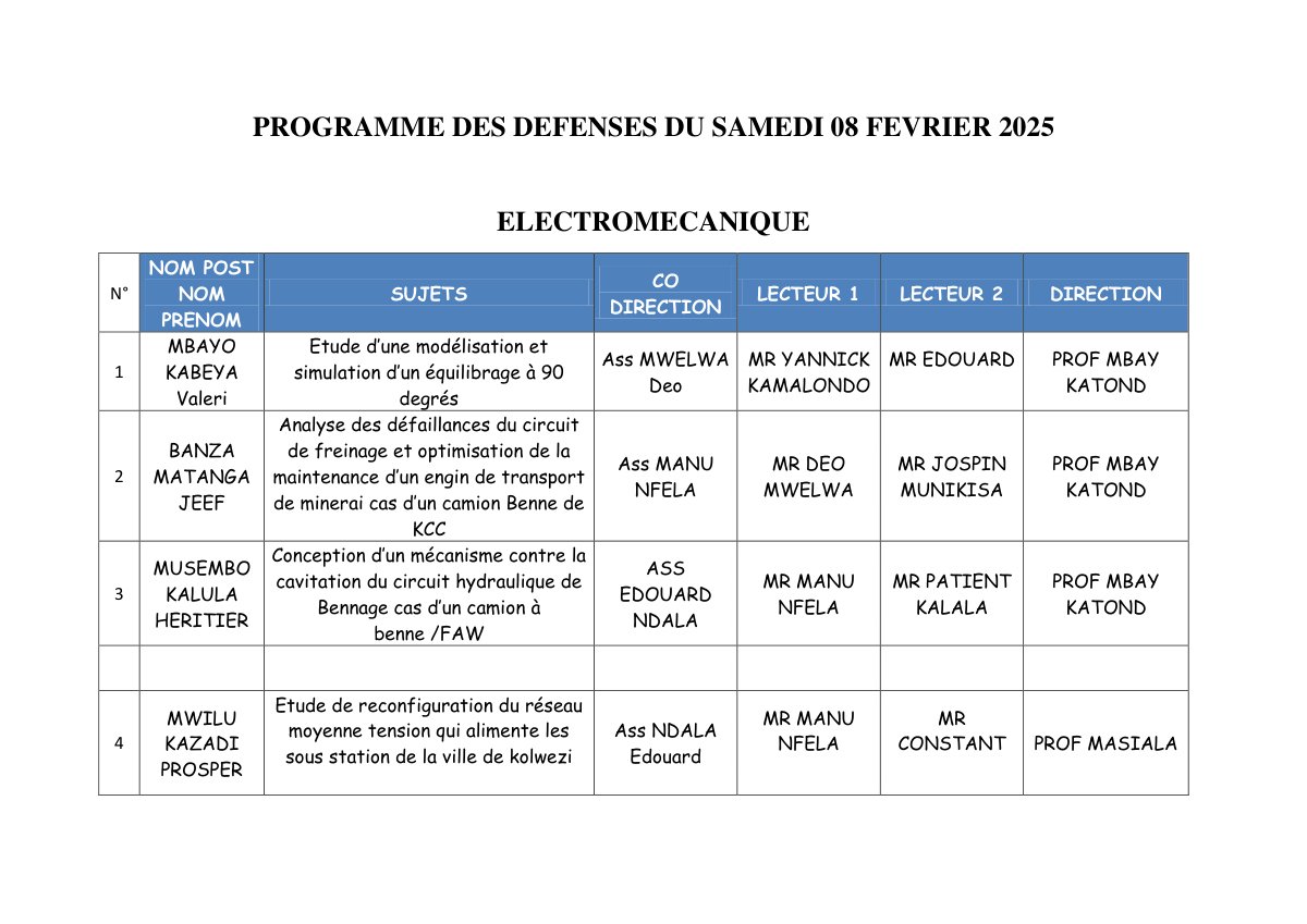 First page of PROGRAMME DES DEFENSES DU SAMEDI 08 FEVRIER 2025