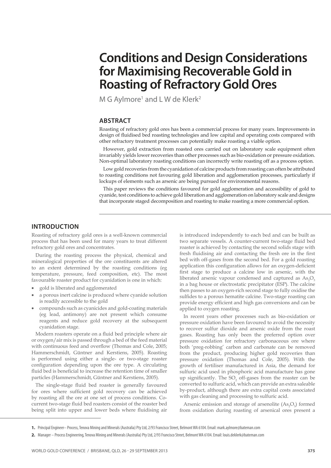 First page of Roasting developments: especially oxygenated roasting