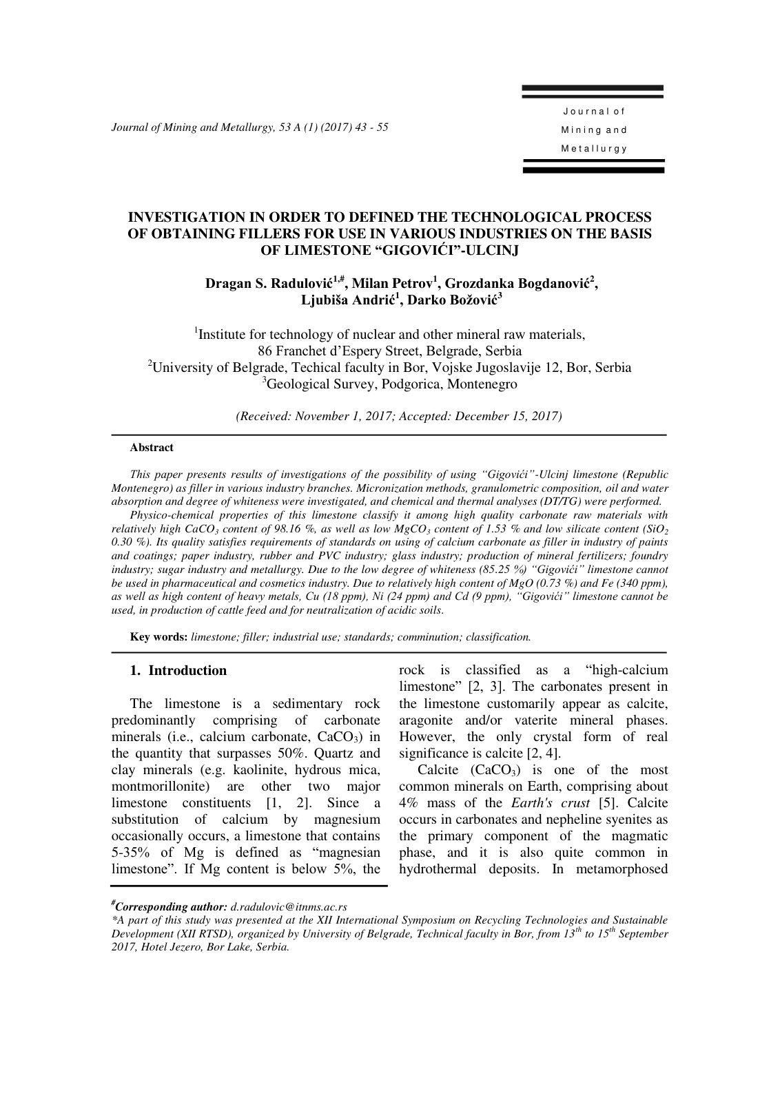 First page of Investigation in order to defined the te