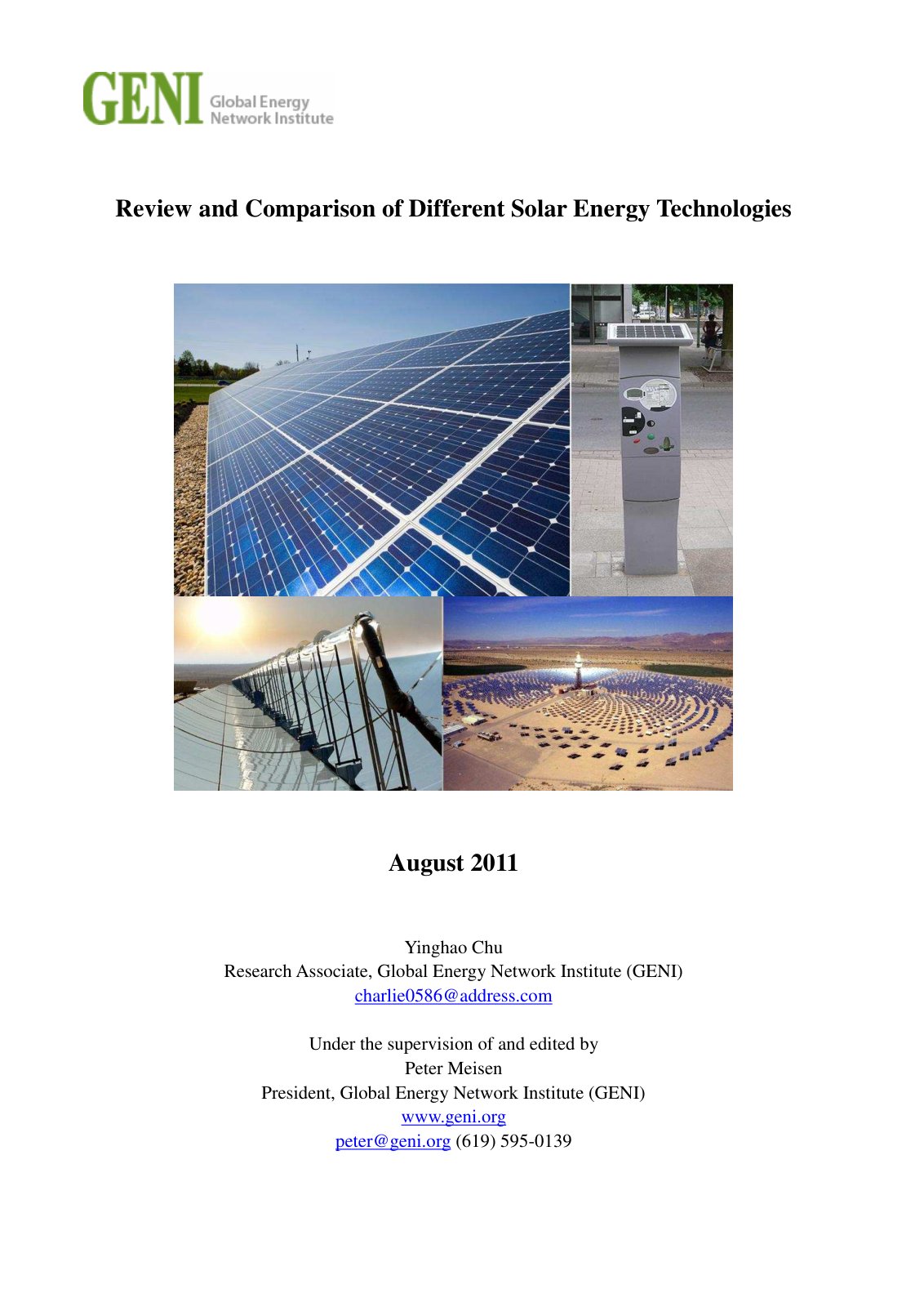 First page of Review and Comparison of Different Solar Energy Technologies