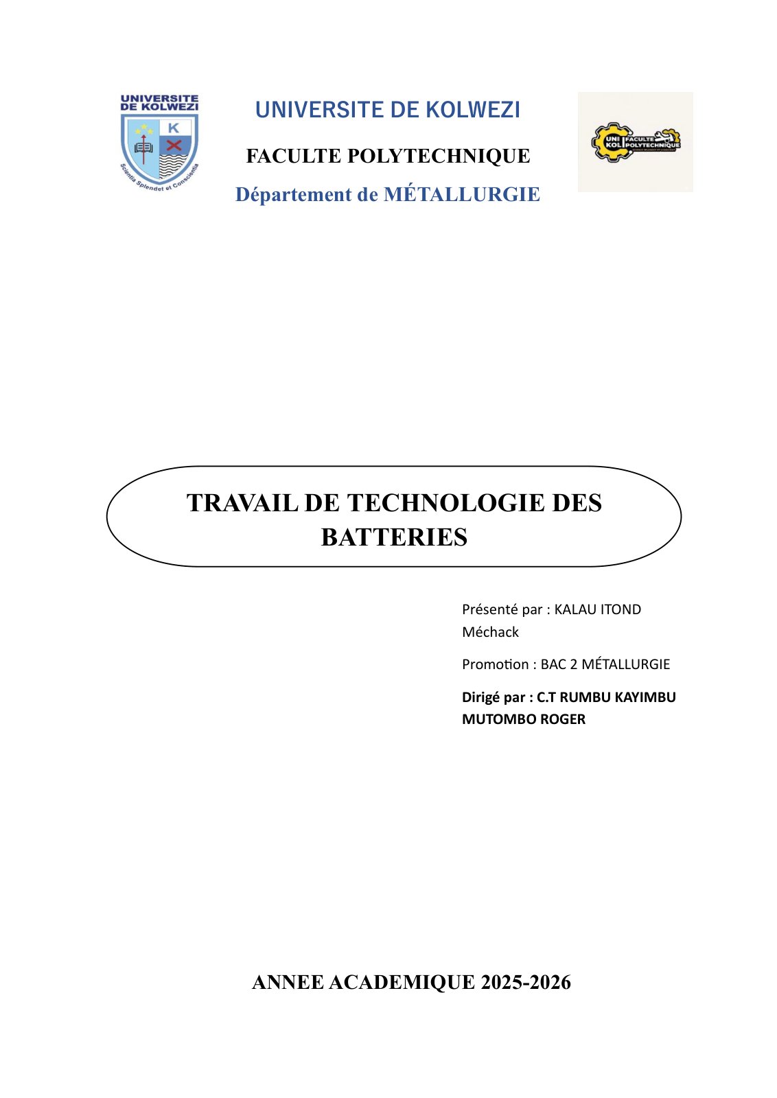 First page of KALAU ITOND MÉCHACK BAC 2 MET TECHNO BATT 2