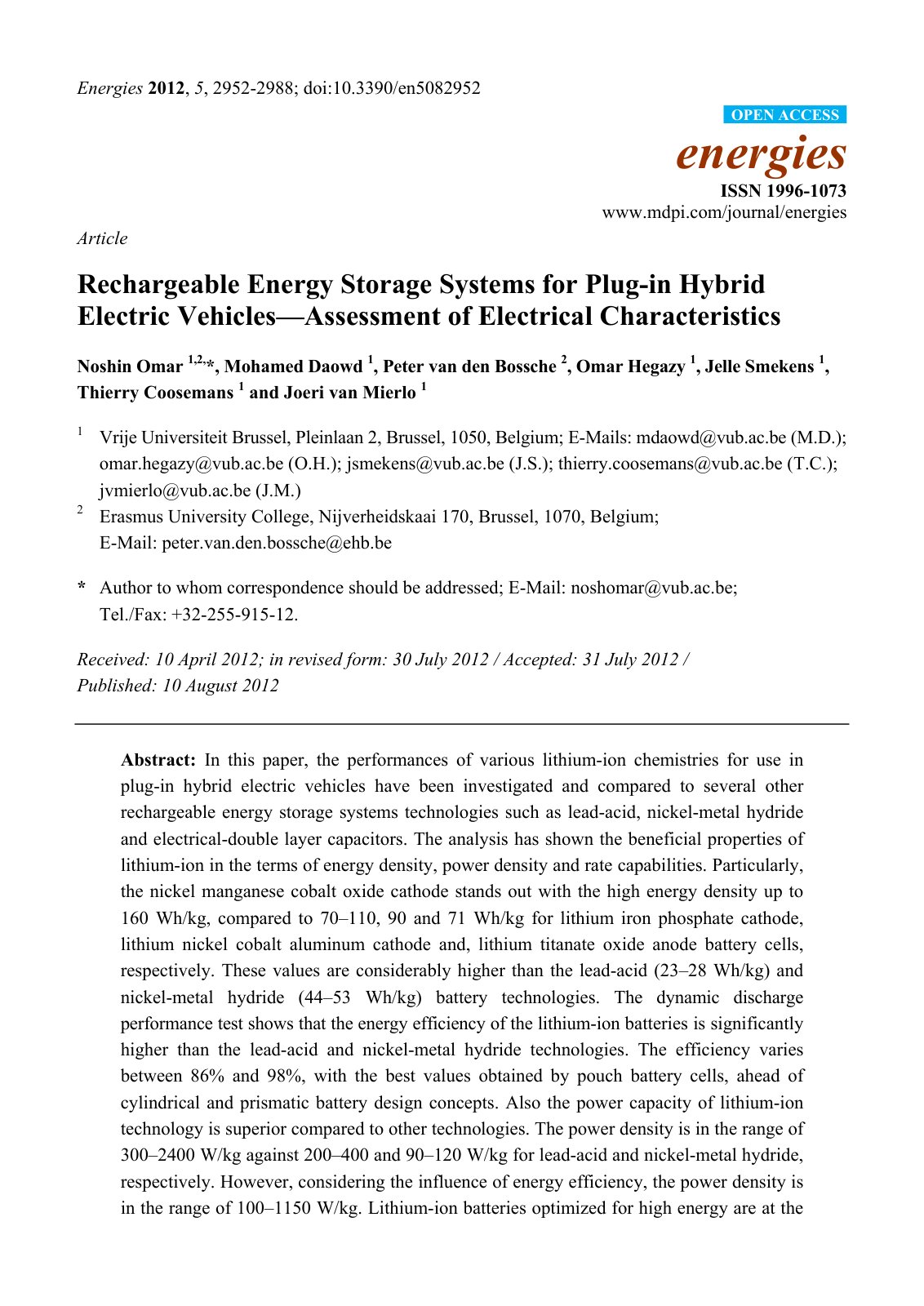 First page of Rechargeable Energy Storage Systems for