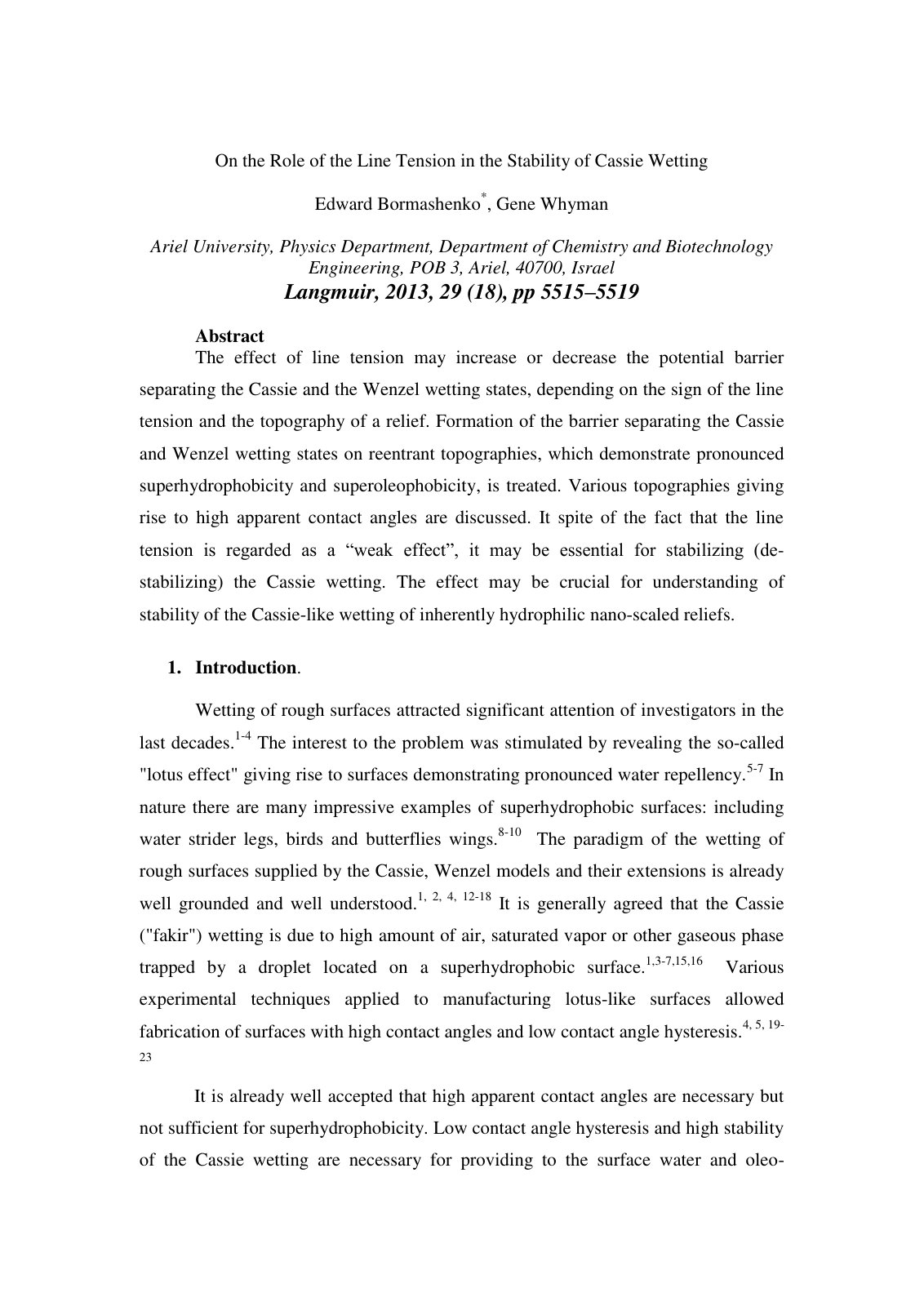 First page of On the Role of the Line Tension in the S