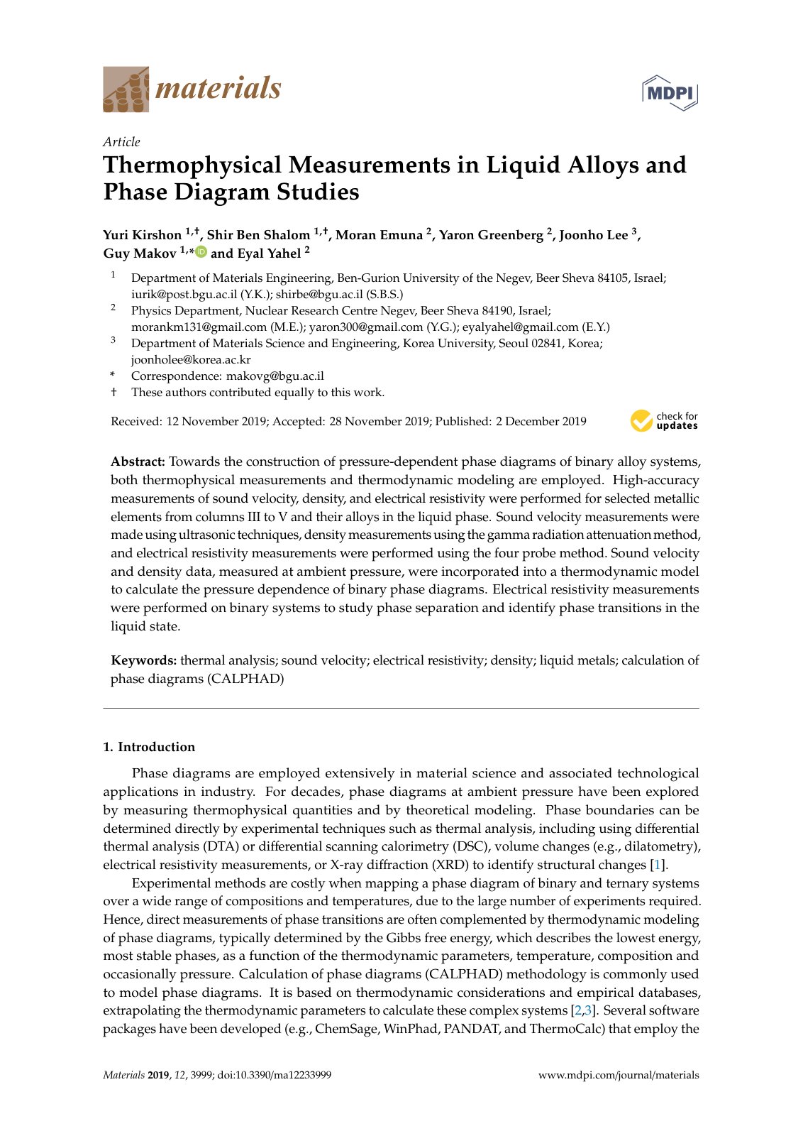 First page of Thermophysical Measurements in Liquid Alloys and Phase Diagram Studies