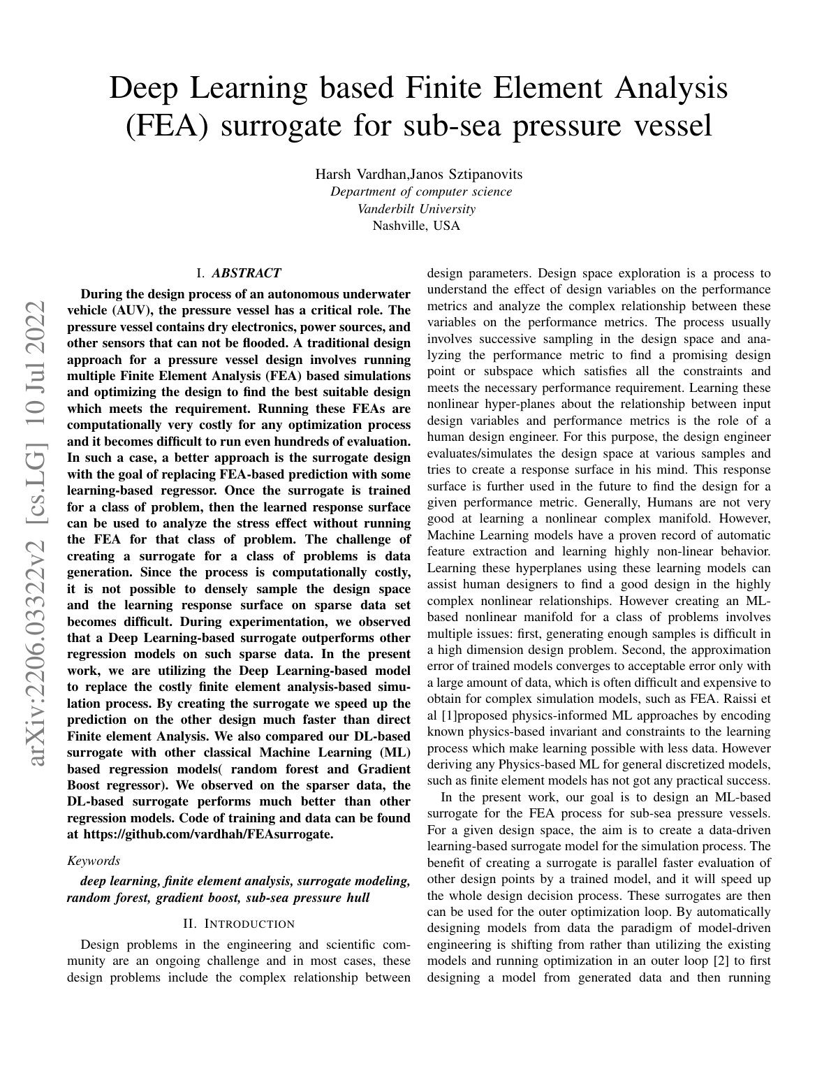 First page of Deep Learning based Finite Element Analysis