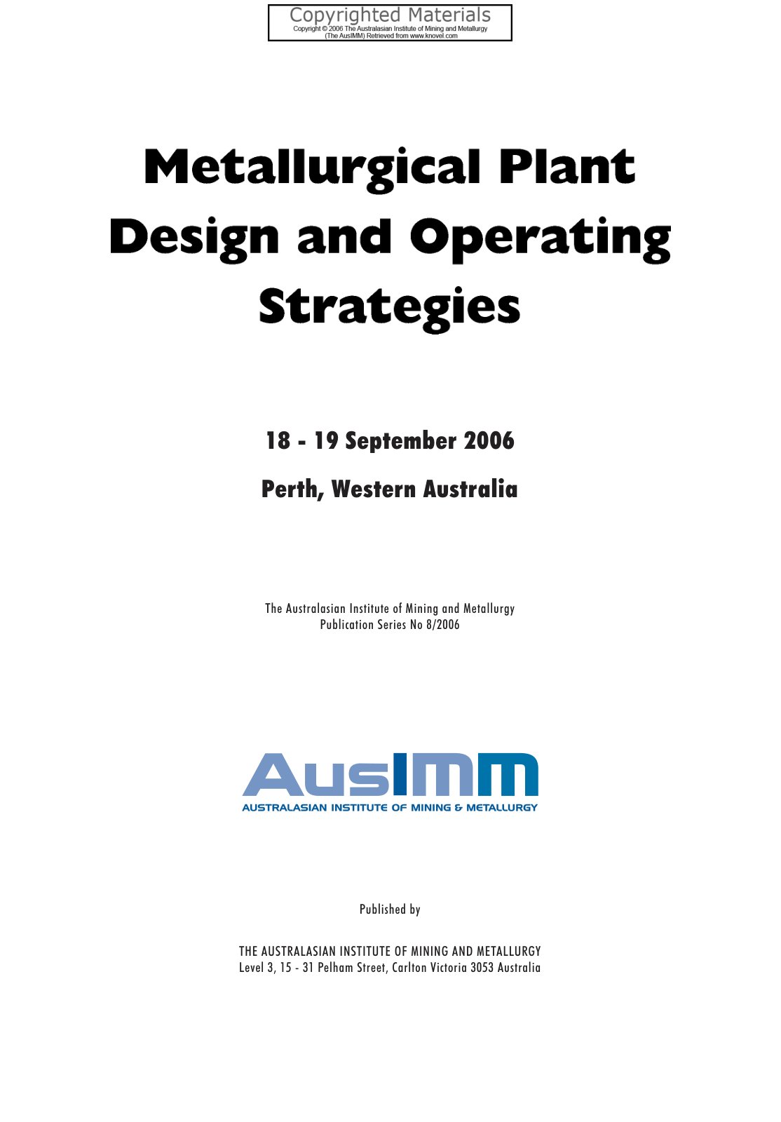 First page of Metallurgical Plant Design and Operating Strategies