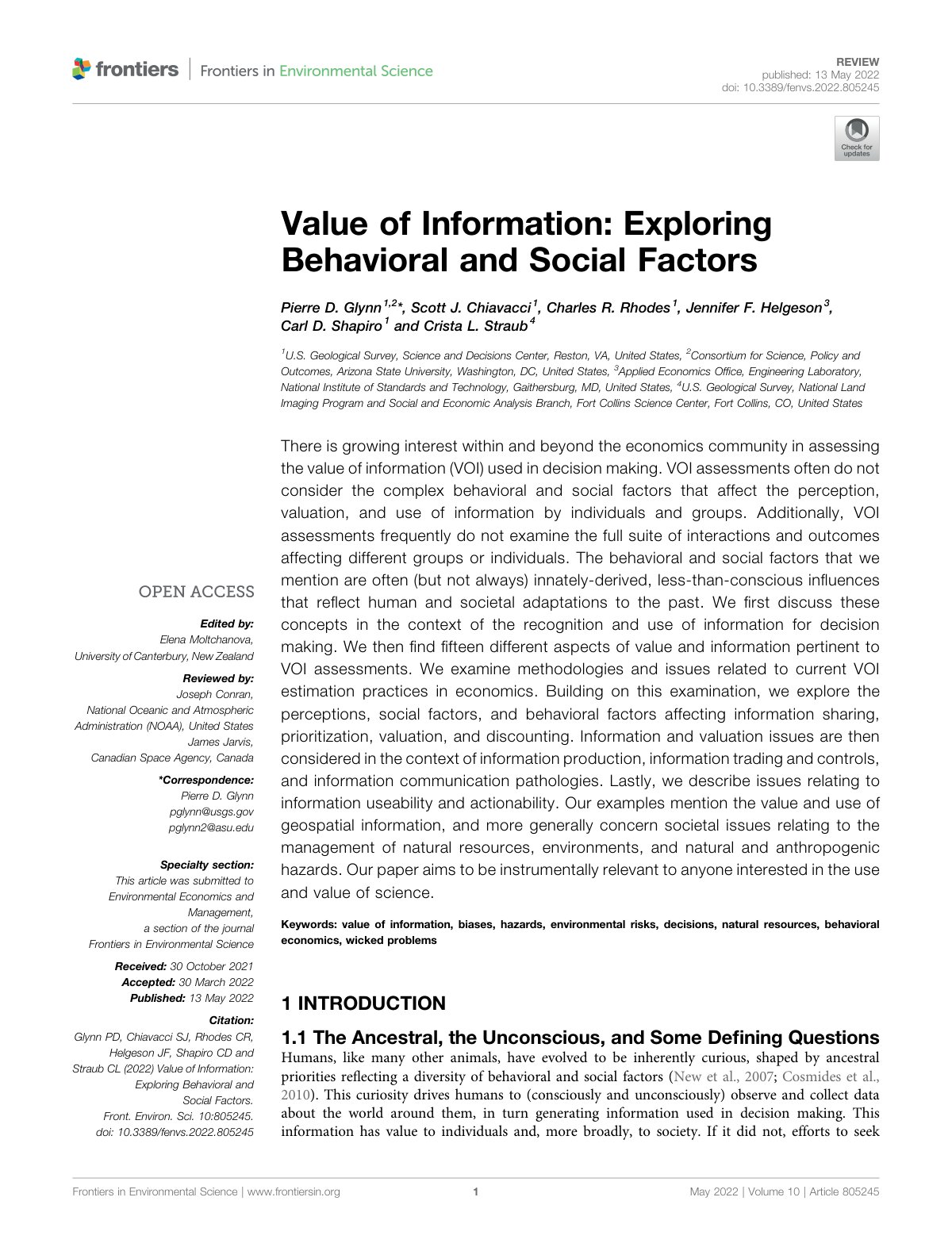 First page of Value of Information: Exploring Behavioral and Social Factors