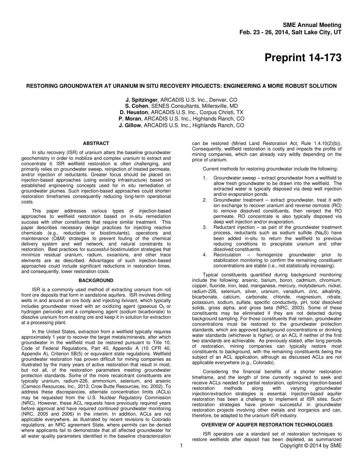 First page of Restoring Groundwater at Uranium in Situ Recovery Projects   Engineering a More Robust Solution