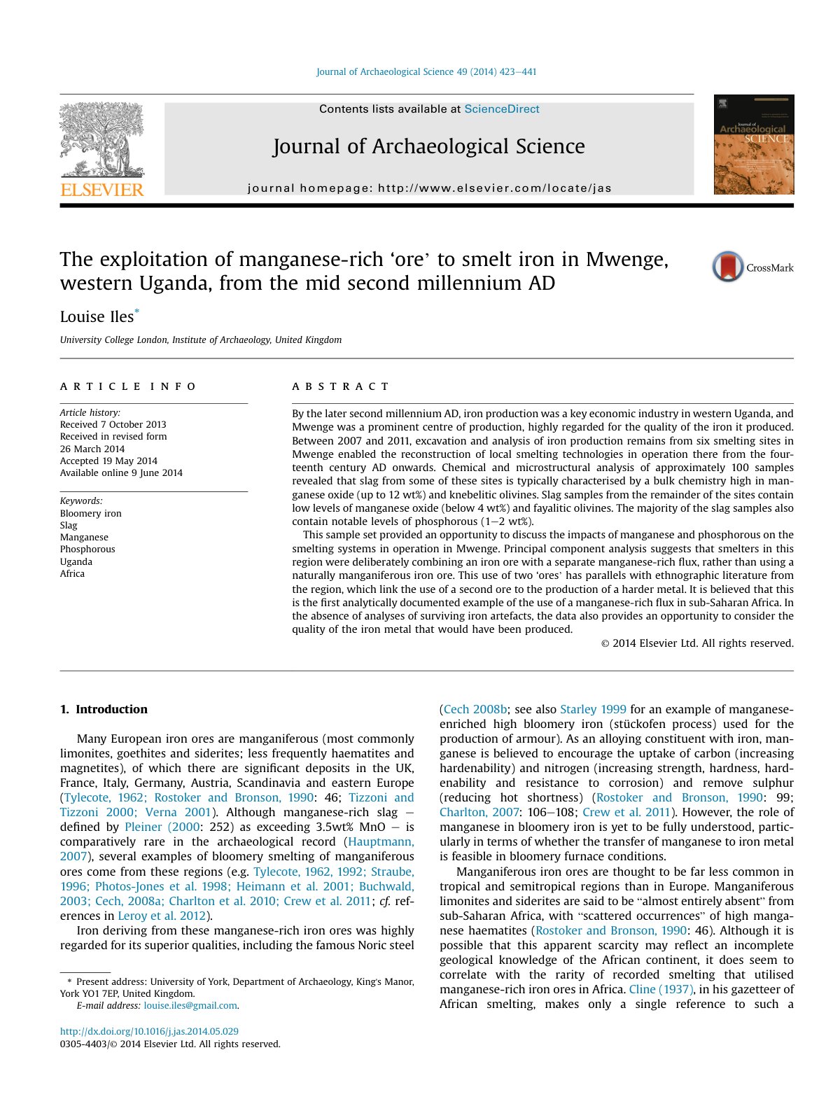 First page of The exploitation of manganese rich ore t