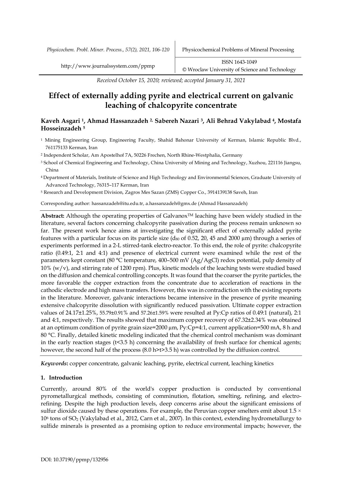 First page of Effect of externally adding pyrite and e