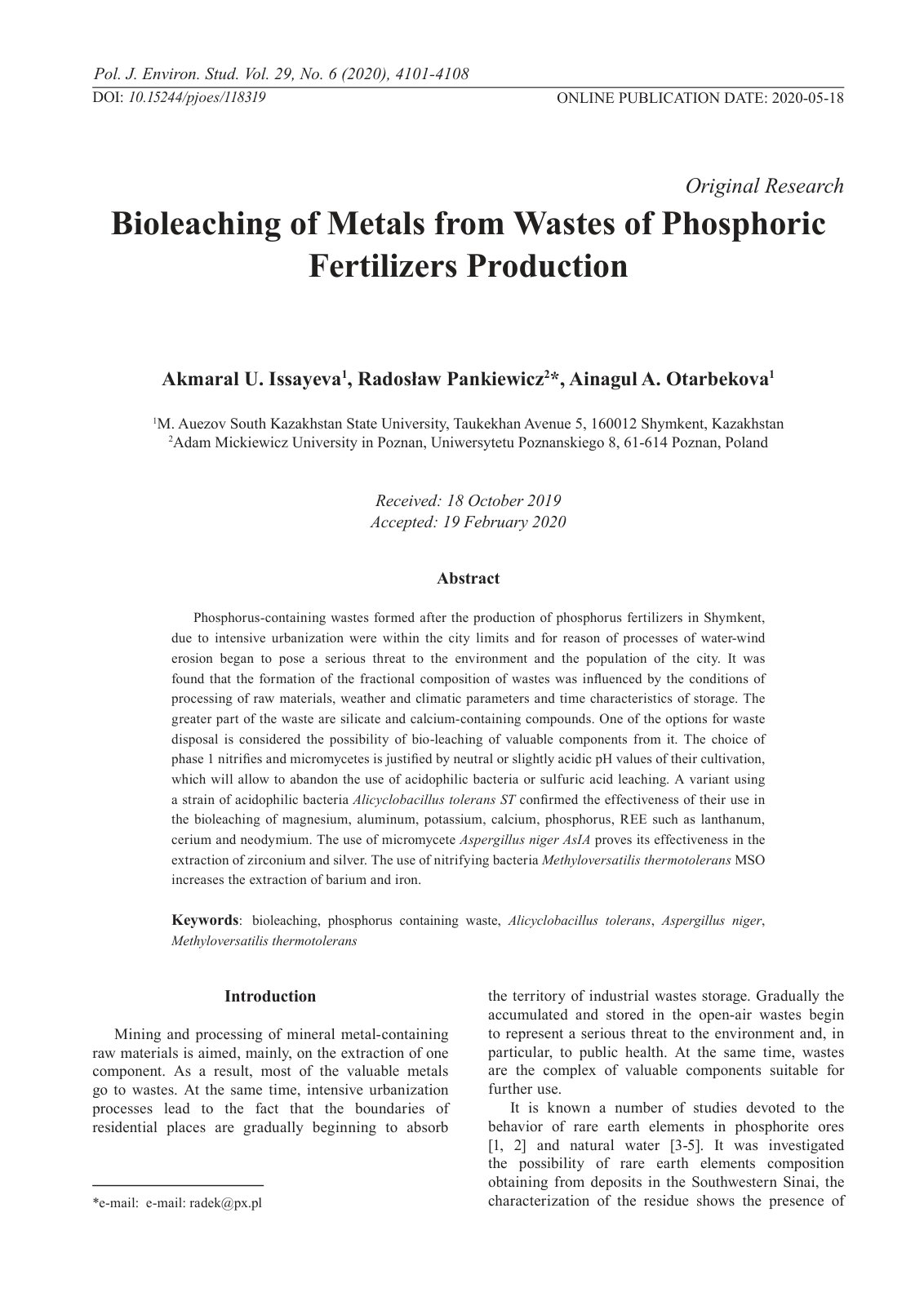 First page of Bioleaching of Metals from Wastes of Pho