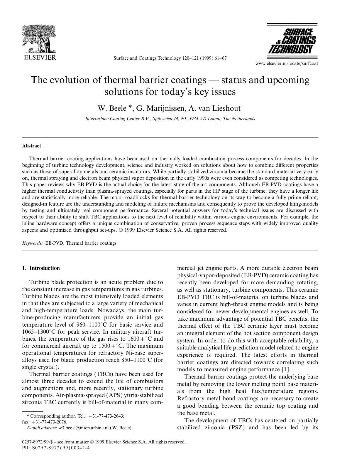 First page of The evolution of thermal barrier coatings — status and upcoming solutions for today’s key issues